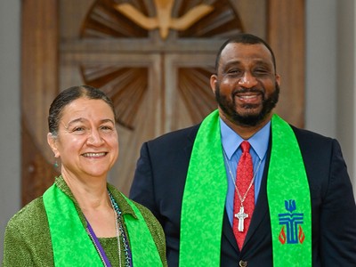 Co-Moderators of the 224th General Assembly (2020) Elona Street-Stewart (left) and Gregory Bentley (right)