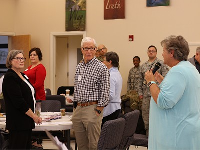 Dee Cooper leads an exercise with chaplains and faith leaders.
