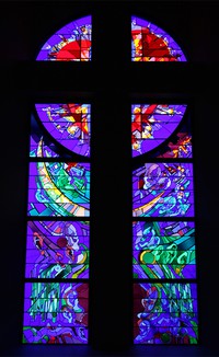 Stained glass window at Webster Presbyterian Church - The Church of Astronauts