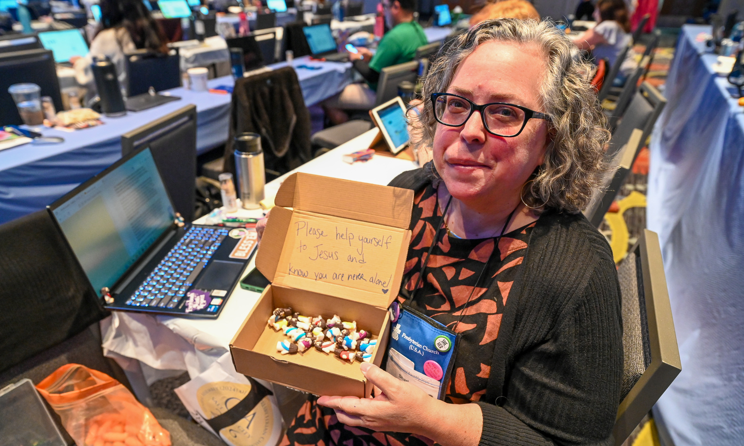 Sharyl Dixon of Coastlands Presbytery has been sharing Little Jesus figures with fellow participants in GA226 and hiding them around the GA site.