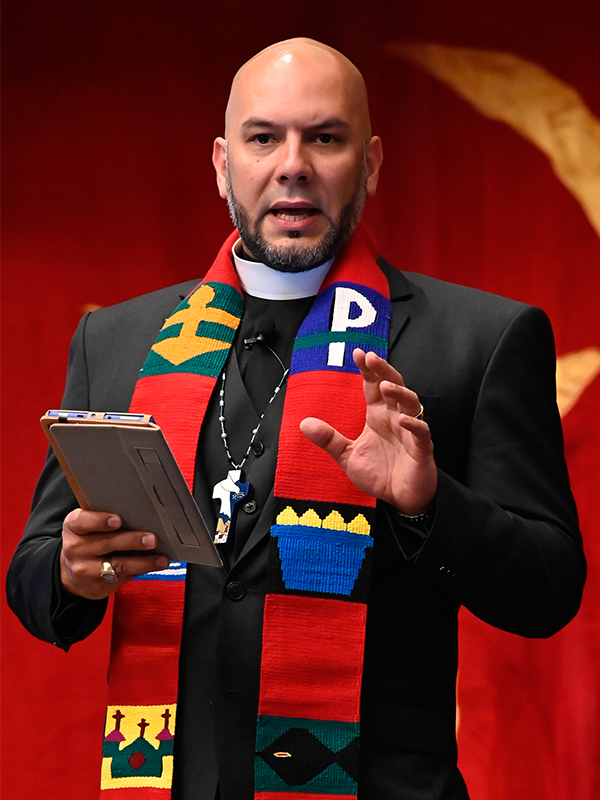 The Reverend Dr. Amaury Tañón-Santos, networker for the Synod of the Northeast, leads opening worship at Big Tent 2019 in Baltimore, MD. 