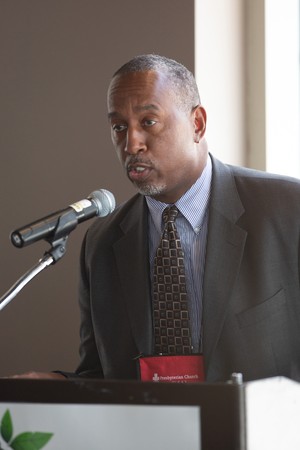The Rev. Jimmie Hawkins speaks at the Earth Care Luncheon on Tuesday, June 19.
