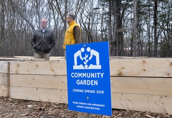 Eric Markman, pastor, and Michael Fitzgerald, ruling elder and member of Session at Hartford Street Presbyterian Church, Natick, Mass., are shown in the community garden.