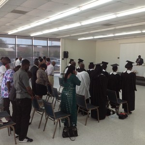 Presbyterian Church of the Redeemer worships in its new storefront space. In the past month, five new people have started coming to this now 50-member Ghanaian new worshiping community.