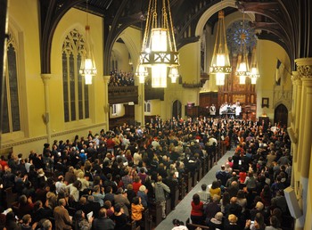 The newly renovated sanctuary at Church of the Covenant was filled for the Holiday CircleFest carol-sing.