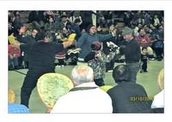 Dancers and drummers celebrate reconciliation at the “New Beginning” event in Gambell, Alaska on March 10.