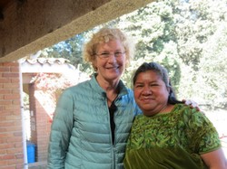 Linda Valentine with Juana Herlinda after her performance in a play based on her husband’s migration to the U.S.