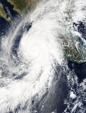 Hurricane Patricia at peak intensity and approaching the Western Mexico on October 23, 2015.