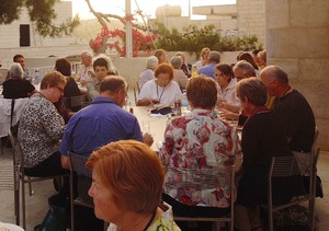 MOP participants enjoy a sunset dinner at the International Center of Bethlehem. 
