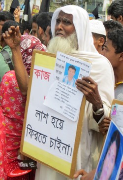 Family members of those lost two years ago gathered today at the site of the Rana Plaza collapse to honor their memories and demand work with dignity in the future.