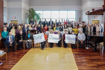 PC(USA) staff following a chapel service introducing the launch of the “We Choose Welcome” campaign.