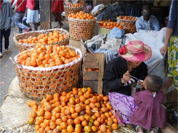 Tangerines from the village of Beambiaty in mid-western Madagascar are sold at a market in Antananarivo, Madagascar.