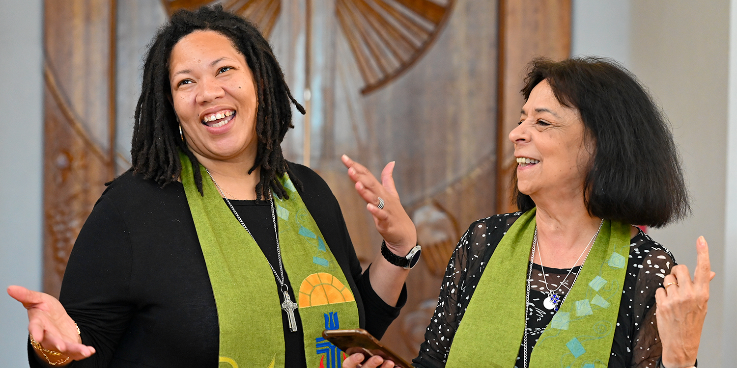 Co-Moderators of the 225th General Assembly the Rev. Shavon Starlin-Louis (left) and the Rev. Ruth Faith Santana-Grace (right). Photo by Rich Copley 
