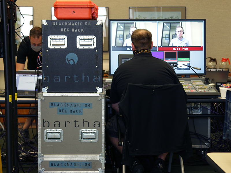 Tech crews were scattered across a couple of floors at the Presbyterian Center for the 224th General Assembly (2020). Photo by Randy Hobson.