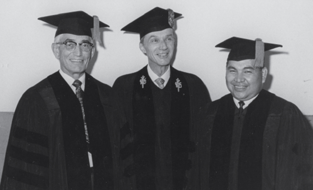 Cecil Corbett receiving an honorary Doctor of Divinity degree from Huron College, 1968. From the Presbyterian Historical Society Collections. 
