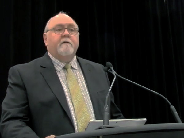 Kerry Rick addresses the Presbyterian Church of Canada's General Assembly gathering on June 6, 2018. 