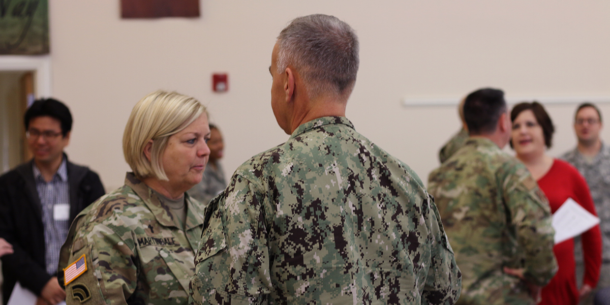 Chaplains, faith and military personnel interact during the forum in Fairfield. Photo by Rick Jones.