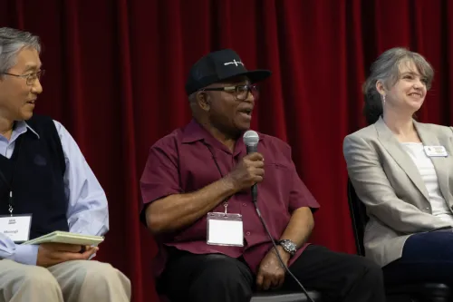 The Rev. Princeton Abaroah presents at a conference on immigrant churches, April 2023.