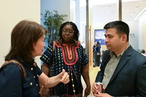 Rev. Cathy Chang and Rene Anita Chombeng speak with Pervez Siddiqui