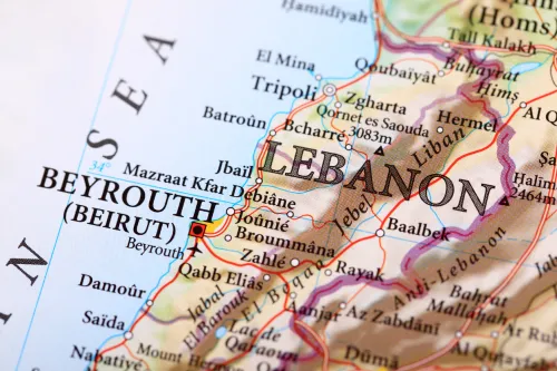A map showing the location of Lebanon