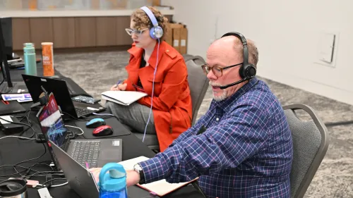 Committee recorder Hannah Drake (left) and parliamentarian Glen Ferguson (right) support and guide the committee’s work on the first day of GA227 on June 22, 2026 in Milwaukee.