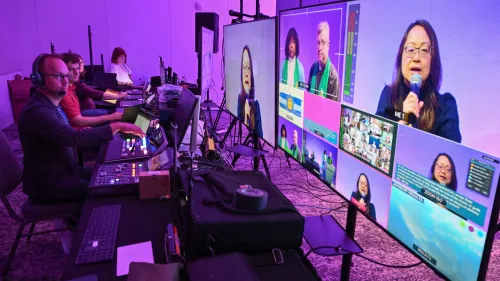 The GA227 production team livestreamed the first plenary of the 227th General Assembly from the Baird Center in Milwaukee. Photo by Rich Copley.