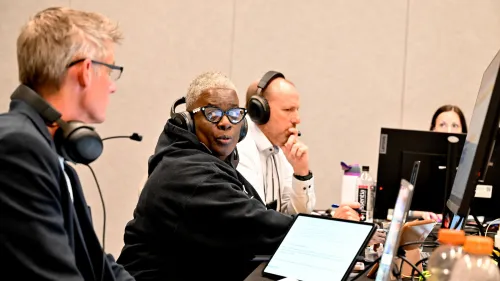 Committee leaders Steve Watts (left), Patricia Bligen Jones (center), and Seth Normington (right) on the second day of GA227 meetings.