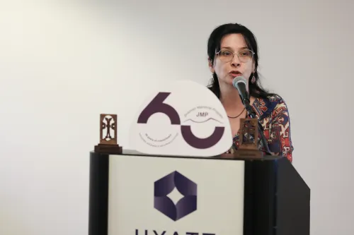 Person speaks at rostrum