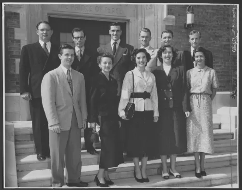 Colleen stands with a group of 10 others, all of which are from First Presbyterian Church of Hollywood. They are leaving for work camps in Europe. 