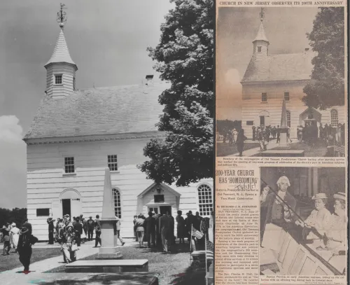 Congregants leaving the Old Tennent Church in Freehold, NJ. 