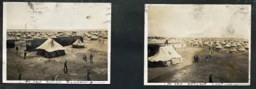 Two photos of Armenian refugee camps from photograph albums of R. E. Magill, 1919.