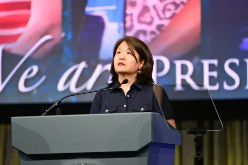 Cathy Chang of PL&W speaks on behalf of partner churches in Korean during plenary 9 on June 30, 2026. Photo by Kristen Gaydos.