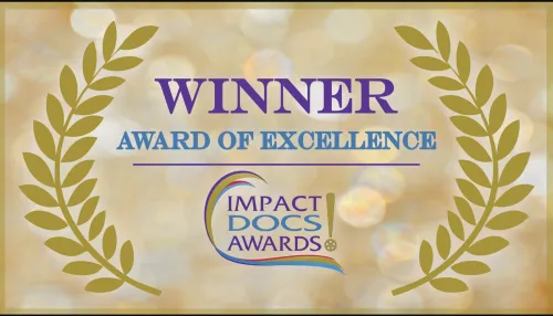 A gold poster with Award of Excellence WINNER on it