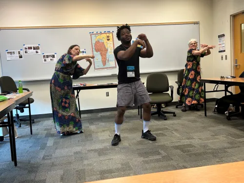 John teaches a line dance at Synod School