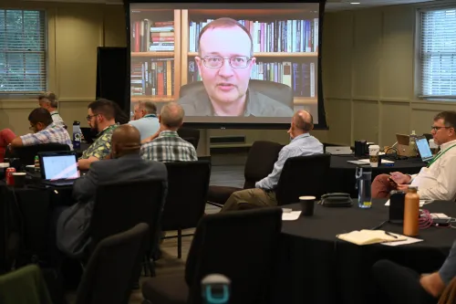 Catholic technology ethicist, Brian Green, addresses the 2026 AI & Church Summit.
