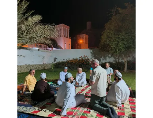 Outside dinner conversation at the Amana Centre