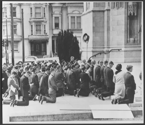 2,500 mourners gather at St. Dominic's Roman Catholic Church in San Francisco, California, on September 22, 1963, in remembrance of the four girls murdered in the 16th Street Baptist Church bombing.
