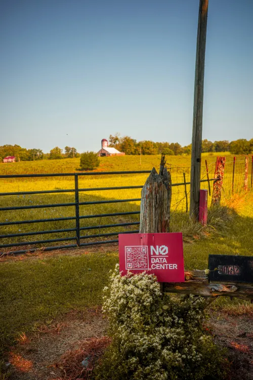 No data centers sign by a large field