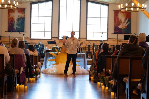 The Rev. Michael Gehrling addresses a crowd of 70 new worshiping community leaders about the future of the 1001 NWC movement and the rollout of two complementary grant pathways. 