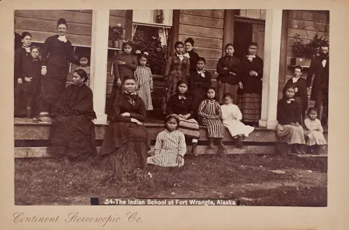 The Indian School at Fort Wrangell, Alaska, circa 1877-1907.