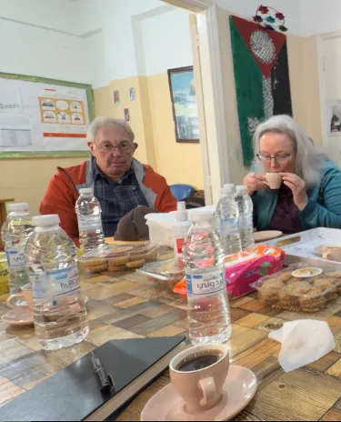 The Rev. Bob Gerrard and the Rev. Dr. Elmarie  Parker drink Arabic coffee on a recent trip to Lebanon.