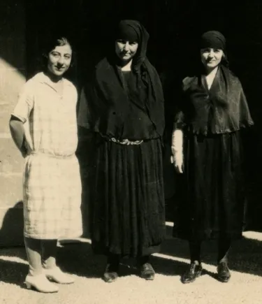 Black and white photograph of the first three graduates of the women's college in Lebanon.