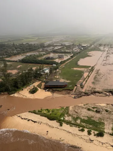 Aerial view of flooding in Hawaii