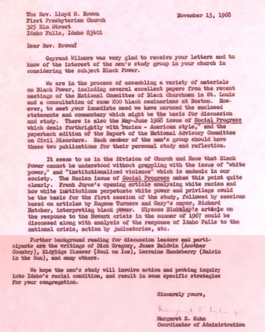 Correspondence written by Maggie Kuhn regarding Black Power movement resources and reading materials