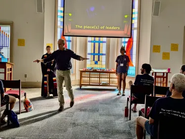 Rev. Dr. Mark Douglas leads a workshop on leadership and conflict resolution at the inaugural UKirk Leadership Retreat for students (Photo by Matt Rich).