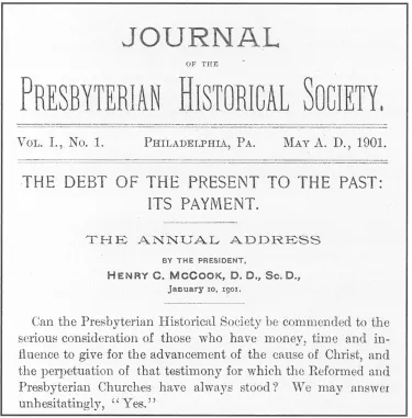 The masthead of the first issue of the Journal of the Presbyterian Historical Society, the predecessor of today's Waymarks.