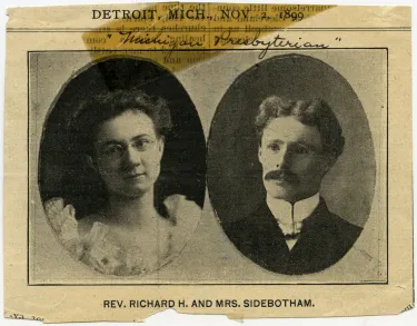 Portrait photographs of Effie and Richard Sidebotham in the newspaper.