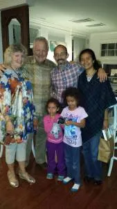 Mark, Jenny, Keila and Annika with hosts, Gwen and Richard Young. Gwen and Richard hosted the mission co-worker team for five days while they visited supporting churches in the Greenville area. Photo by Susan McClarty.