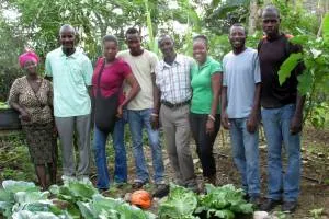 The Road to Life Yard team in one of their garden spaces in MPP’s national training center, “Sant Lakay” (the “Feel-like-you-are-in-your-home Center”). From left to right: Diamène, Durosier Joachim, Dieu-la Joseph, Gultho Orné, Wilus Exil, Margory, Herve Delisma and Moxène Joachim.