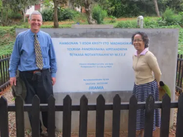 Dan and Pastor Haingo at the FJKM Seminary in Fianarantsoa